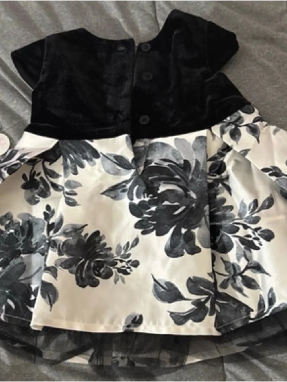 Girls Black Velvet & White Floral Satin Party Dress